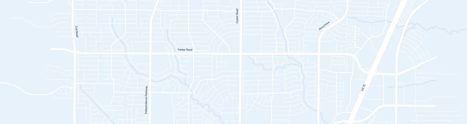 Map: Custerpoint Family Dental at the southwest corner of Custer Road and Parker Road in Plano, between Independence Parkway and Alma Drive
